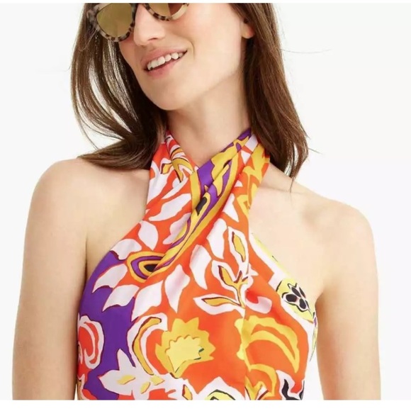 J Crew Silk Maxi Sarong Dress in Painted Paisley Orange Size 0 - Picture 3 of 16
